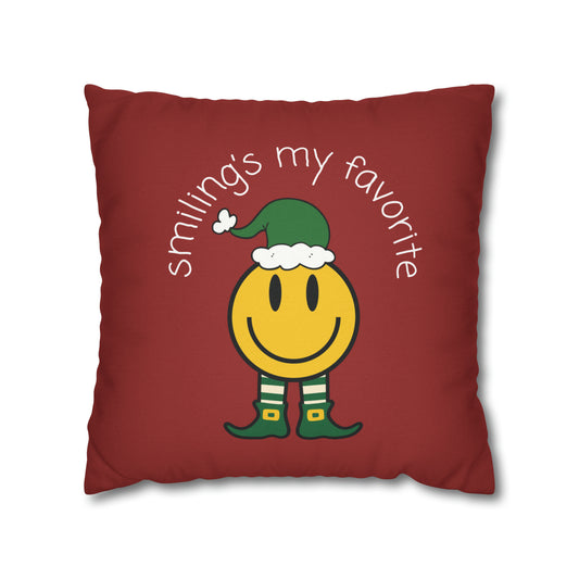 "Smiling's My Favorite" Christmas Pillow Cover, Red