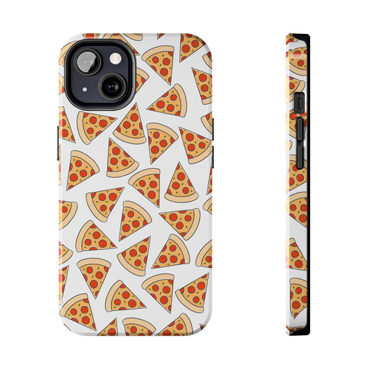 phone case with pictures of pizza slices scattered all over it