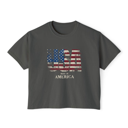 "USA, Made In America" - Patriotic Women's Boxy Tee