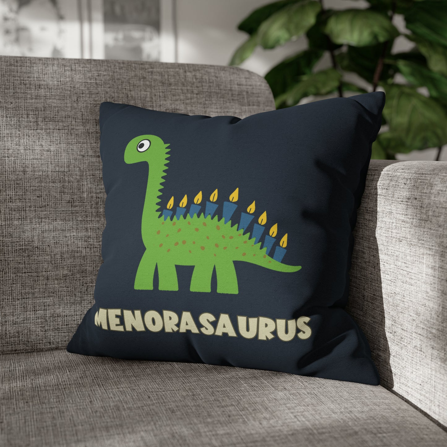 menorasaurus kids hanukkah throw pillow cover dinosaur menorah