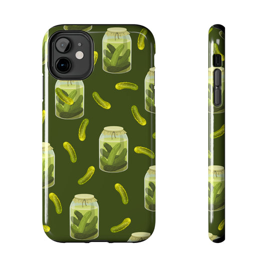 picture of a phone case with pickle jars on it