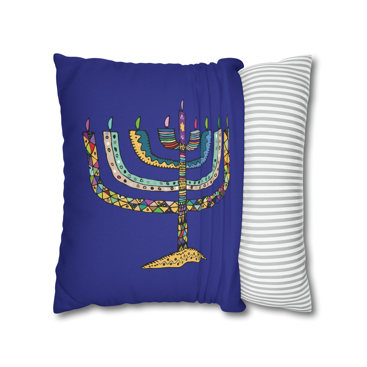 Mosaic Menorah Hanukkah Pillow Cover, Blue