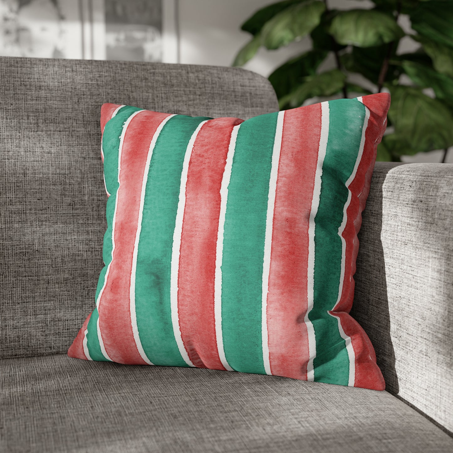 Watercolor Stripes Christmas Pillow Cover