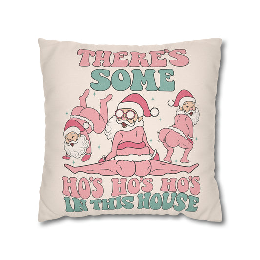 "There's Some Ho's Ho's Ho's in This House" Christmas Pillow Cover, Light Pink