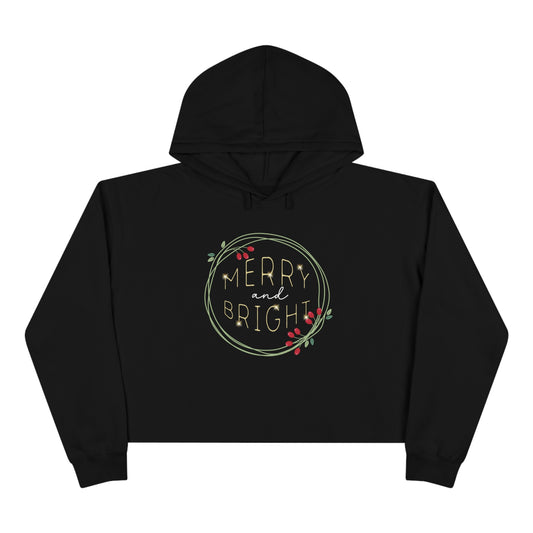 "Merry & Bright" Cropped Christmas Hoodie