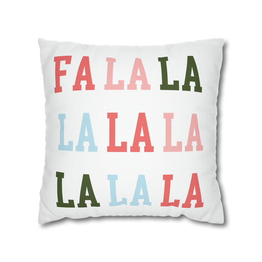 "Fa La La" Christmas Pillow Cover, White