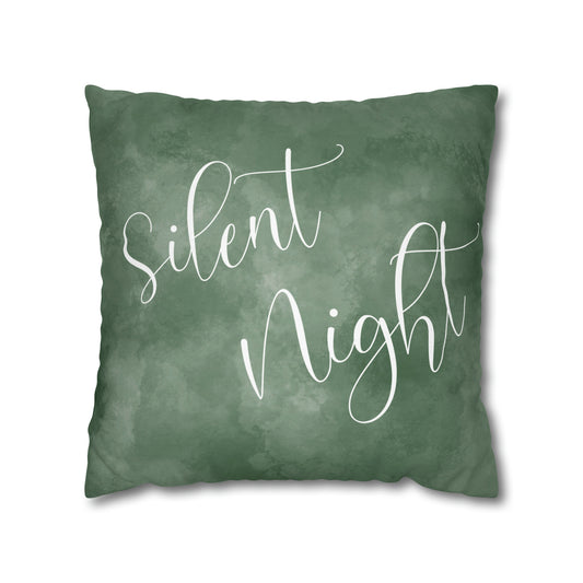 Watercolor Silent Night Christmas Pillow Cover, Green