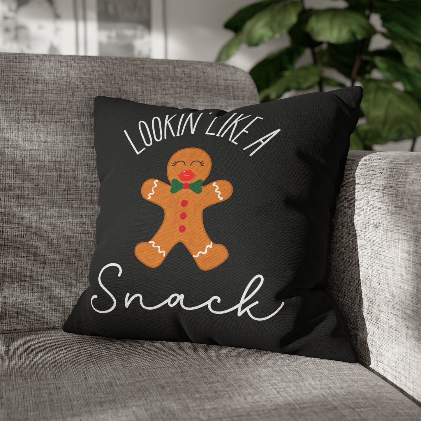 "Lookin' Like a Snack" Christmas Pillow Cover, Black