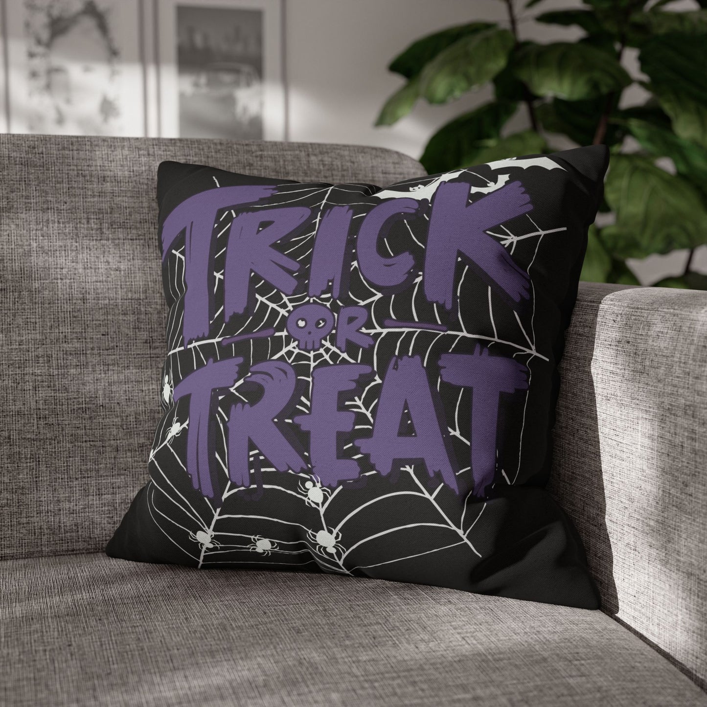 Trick-Or-Treat, Purple - Halloween Pillow Cover