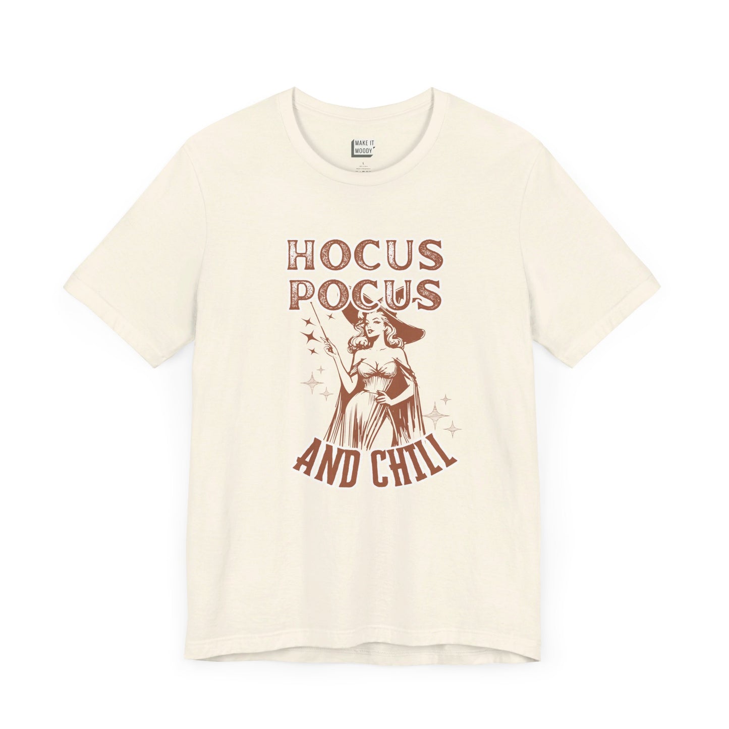 retro style halloween t-shirt that says hocus pocus and chill