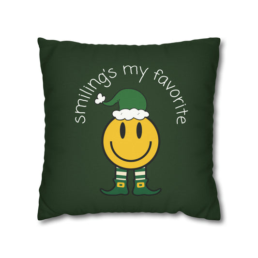 "Smiling's My Favorite" Christmas Pillow Cover, Green