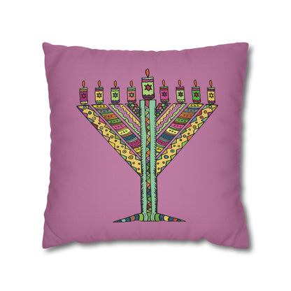 Mosaic Menorah Hanukkah Pillow Cover, Pink