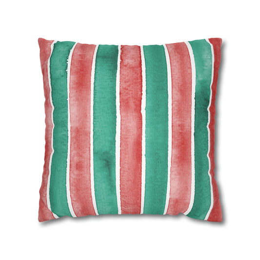 Watercolor Stripes Christmas Pillow Cover