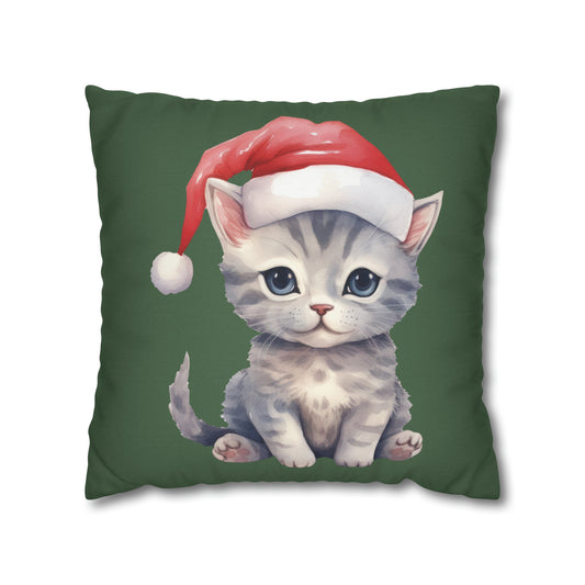 Grey Kitten Christmas Pillow Cover