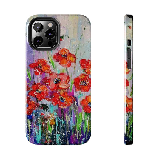 phone case featuring a beautiful colorful painting of red poppies