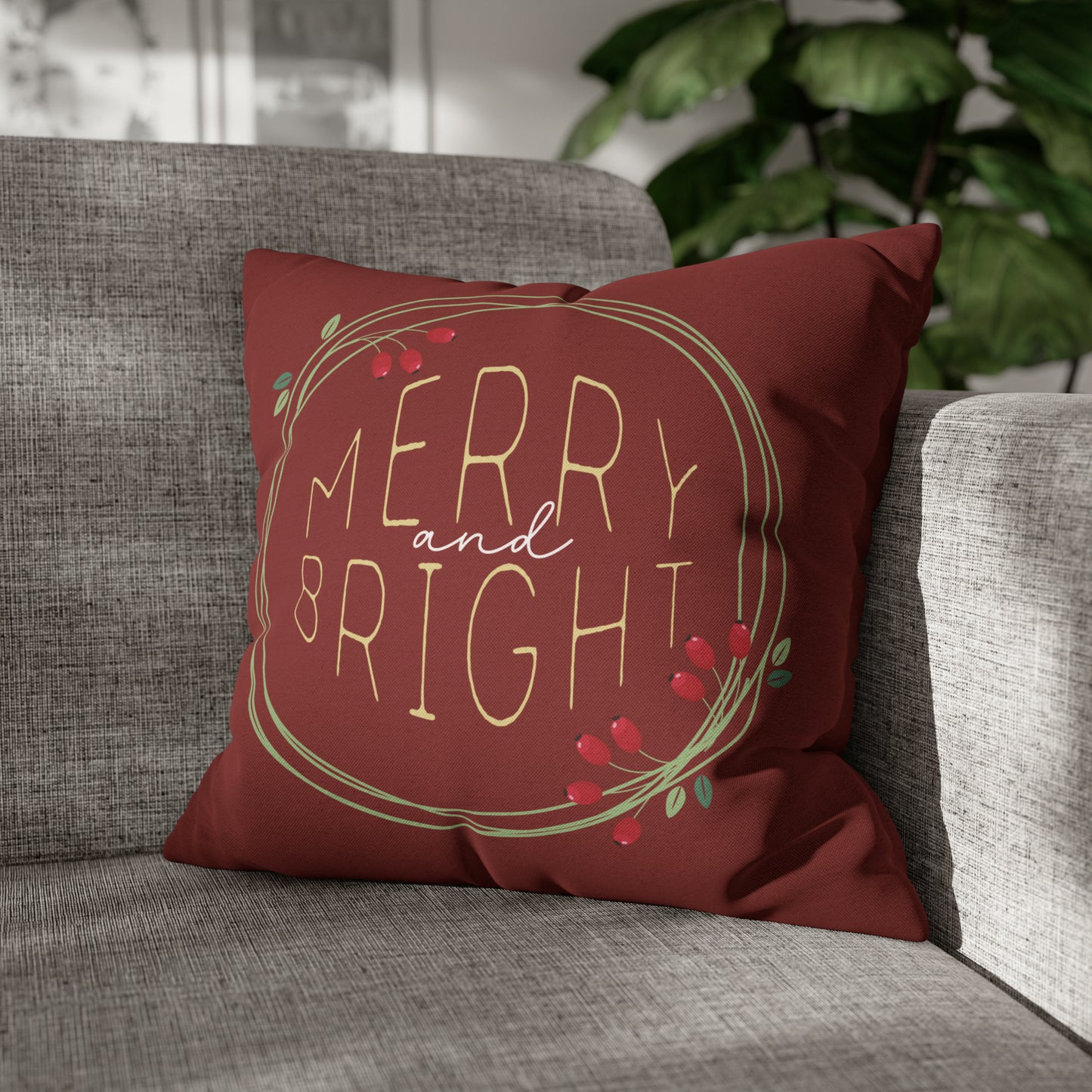 "Merry & Bright" Christmas Pillow Cover