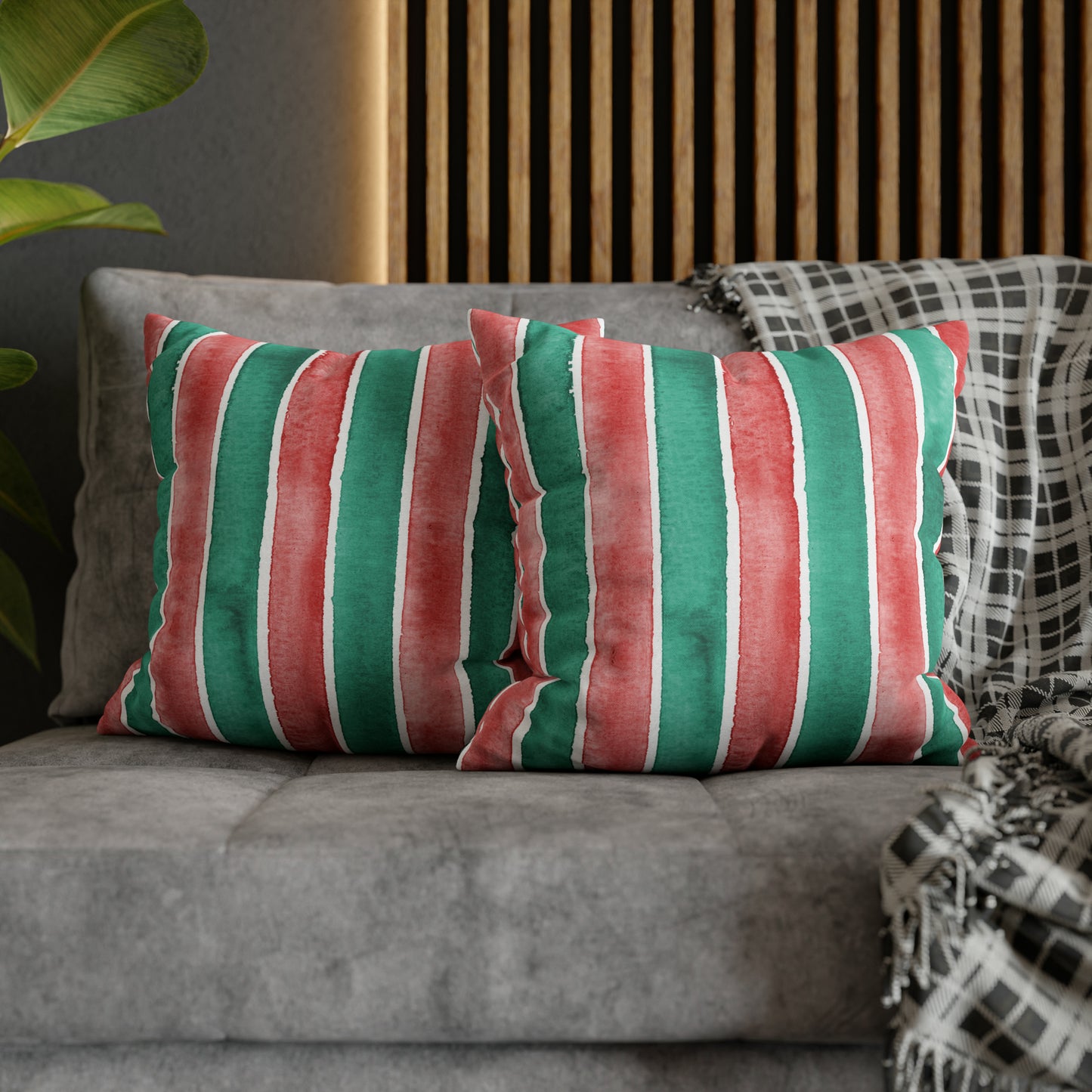 Watercolor Stripes Christmas Pillow Cover
