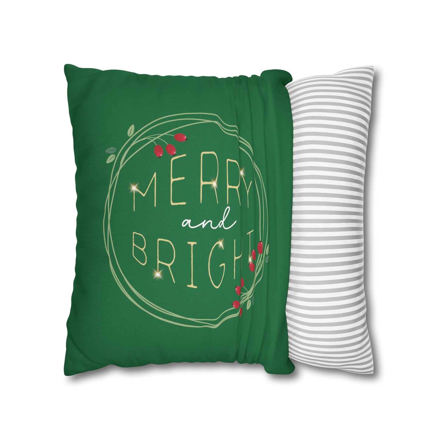 "Merry & Bright" Christmas Pillow Cover, Green