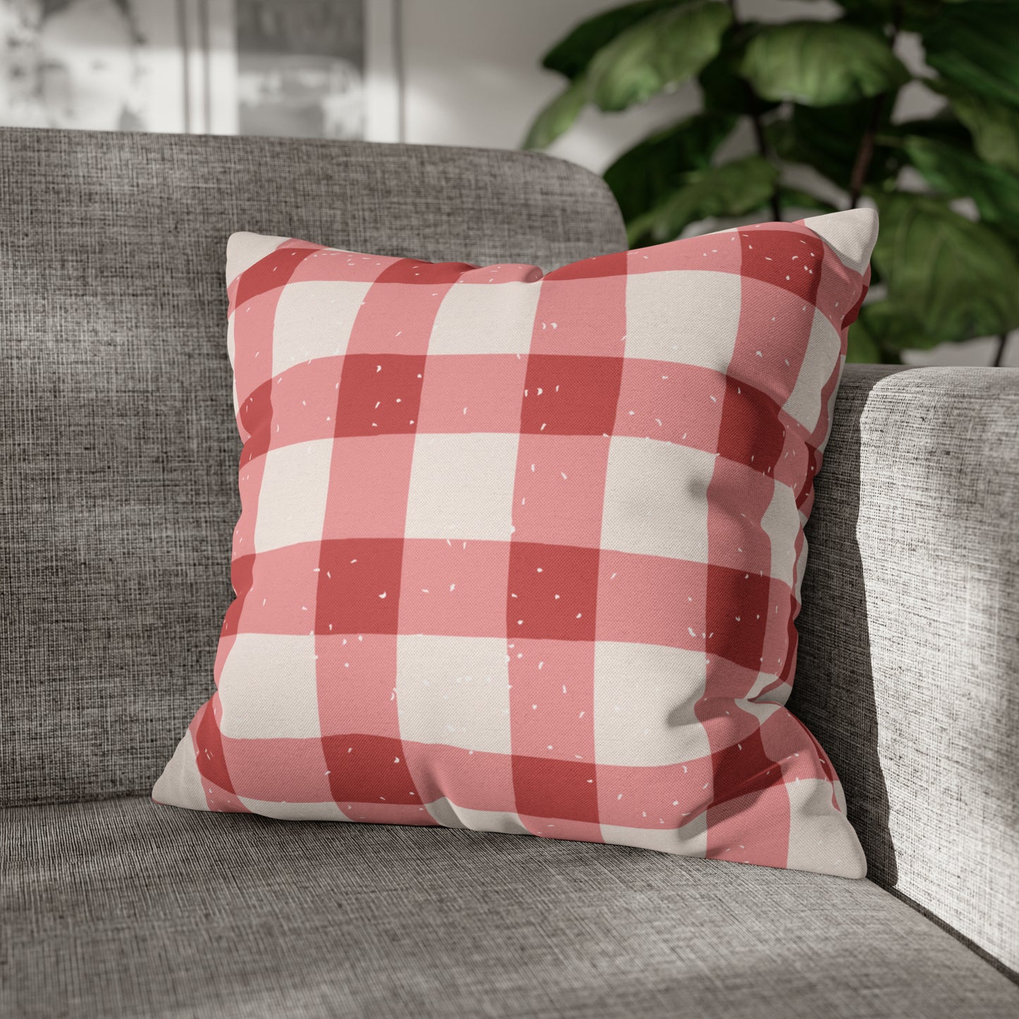 Distressed Gingham Christmas Pillow Cover