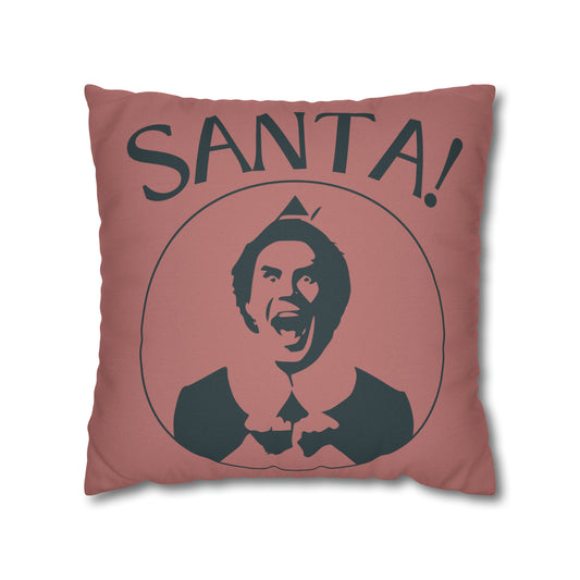 "Santa!" Elf Christmas Pillow Cover, Light Mauve