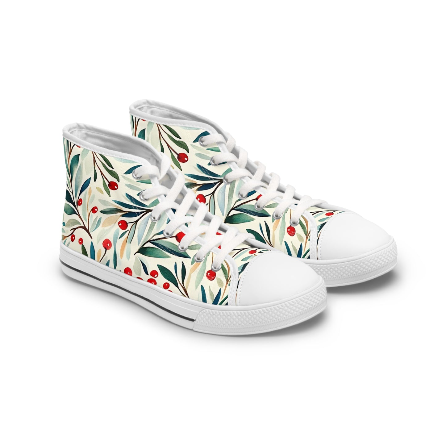 women's high top christmas sneakers with a printed winter berry pattern all over