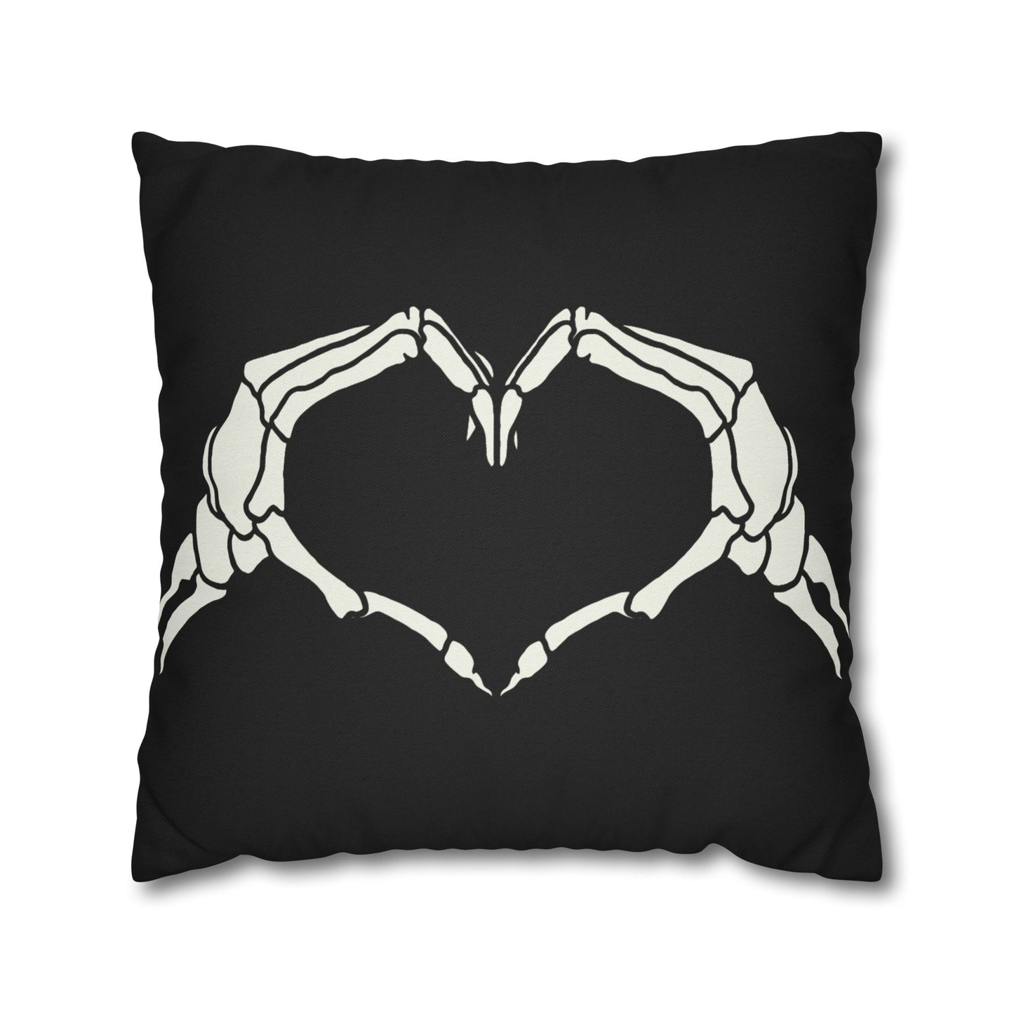 Skeleton Heart Hands, Black - Halloween Pillow Cover