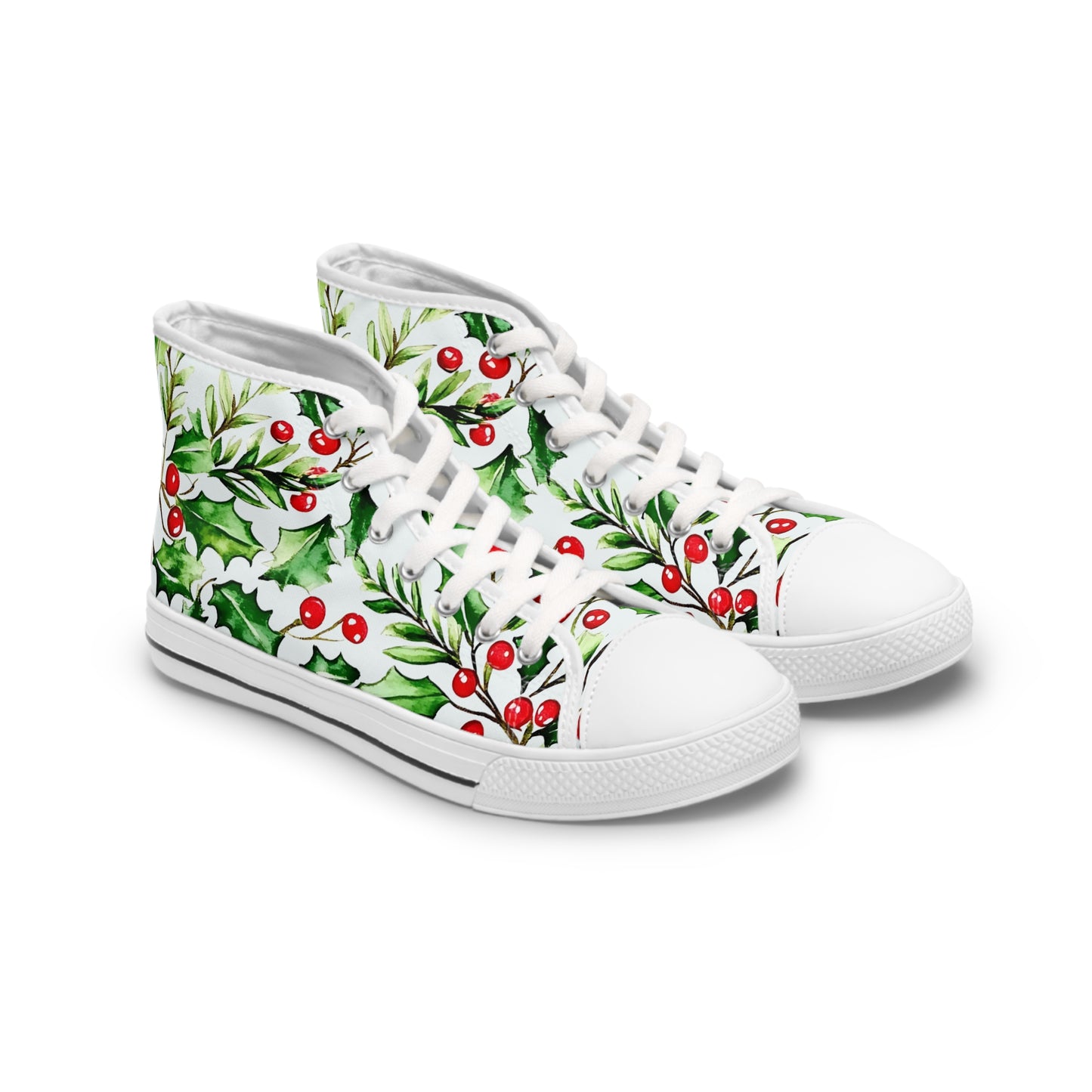 women's high top christmas sneakers with a holly berry pattern all over