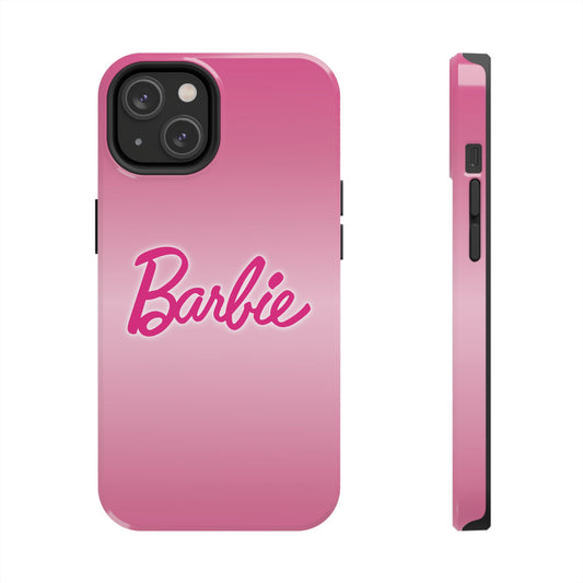 barbie themed phone case that says "barbie" on it