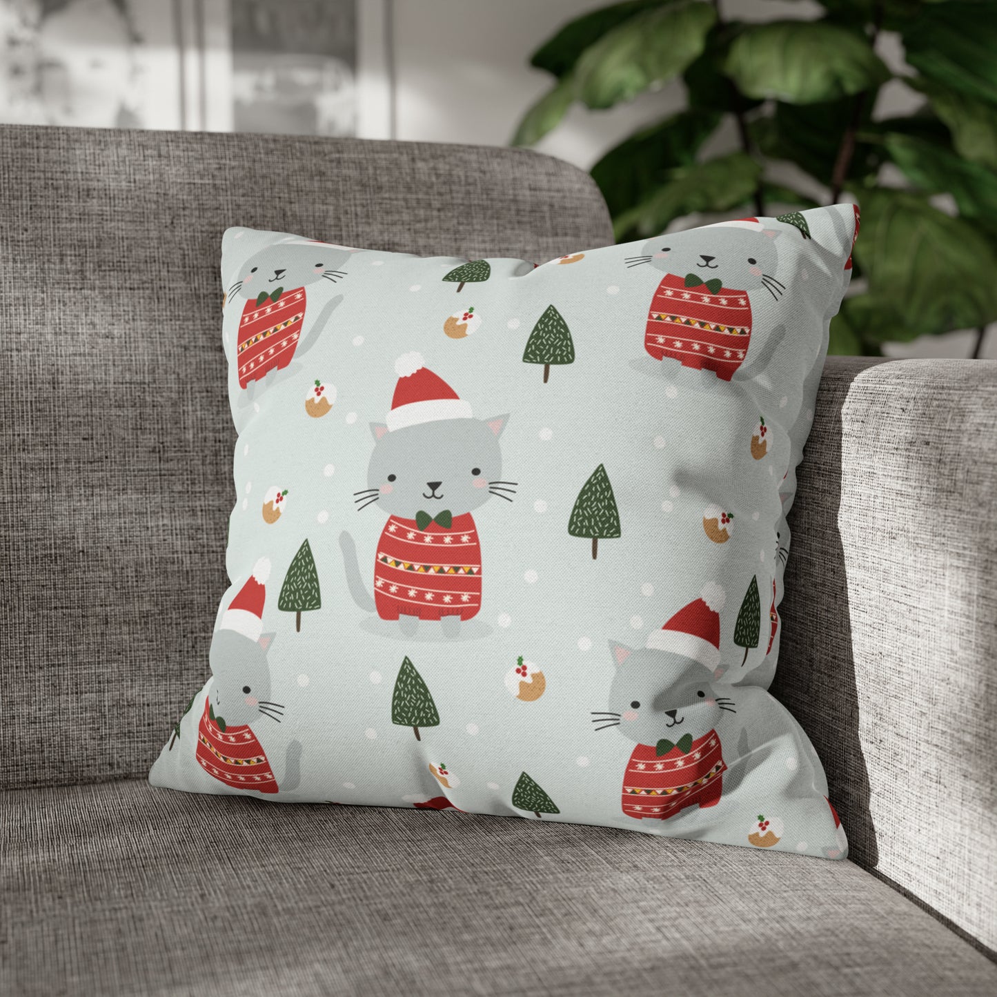 Xmas Kitty Christmas Pillow Cover