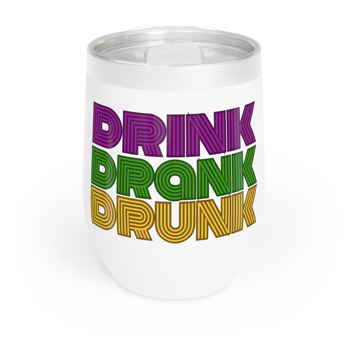 "Drink Drank Drunk" Mardi Gras Wine Tumbler, 12oz