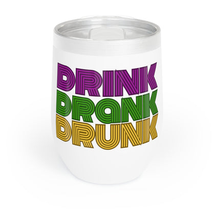 "Drink Drank Drunk" Mardi Gras Wine Tumbler, 12oz