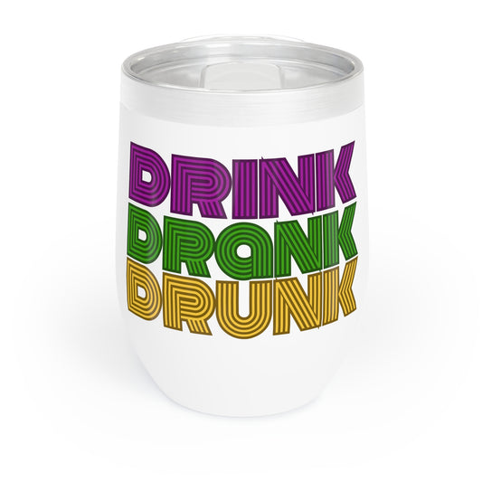 "Drink Drank Drunk" Mardi Gras Wine Tumbler, 12oz