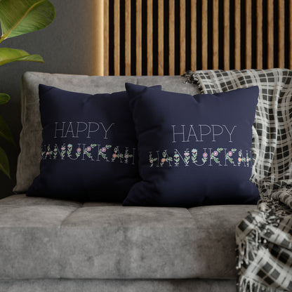 Floral "Happy Hanukkah" Hanukkah Pillow Cover