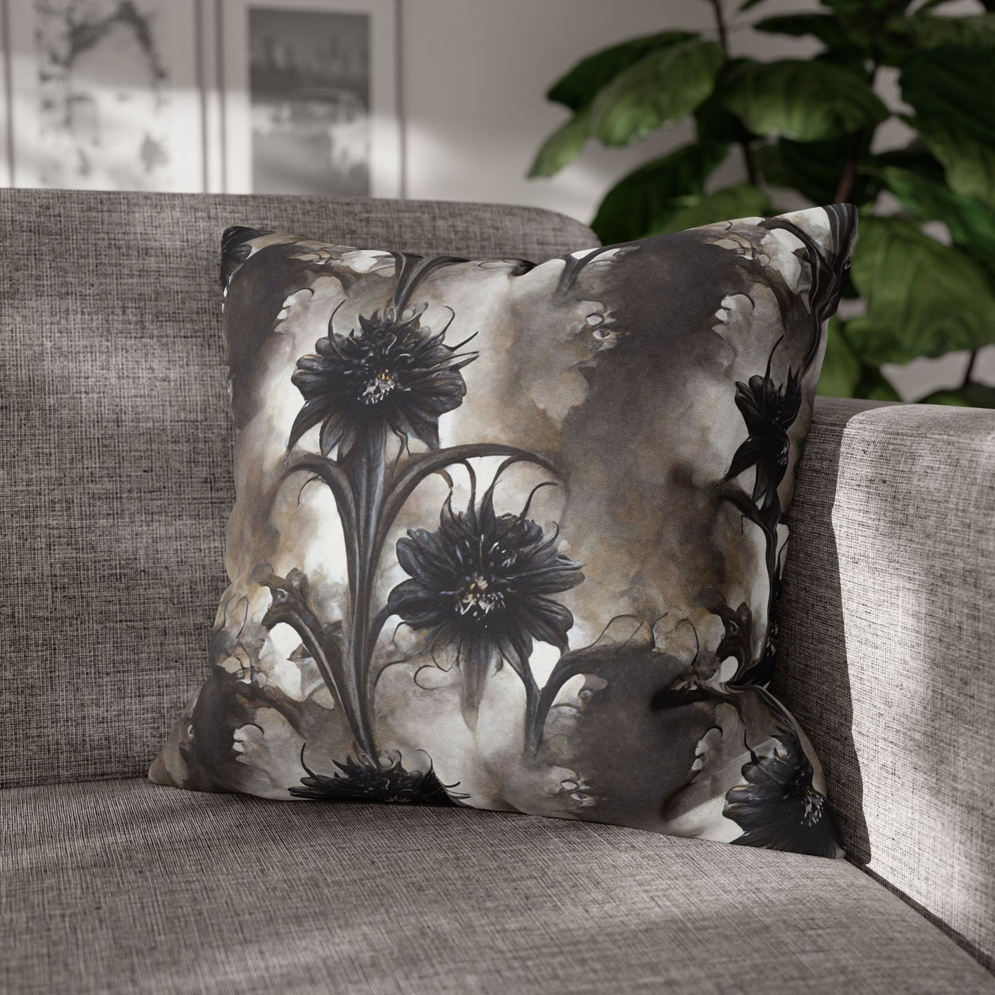 Black Floral - Halloween Pillow Cover