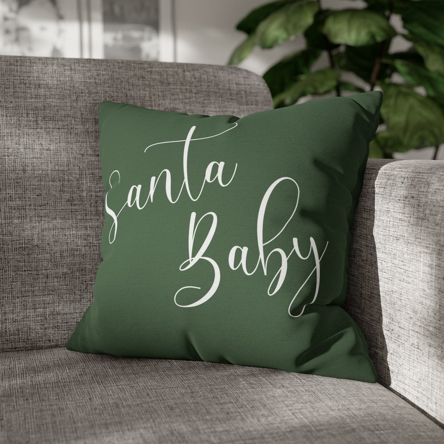 "Santa Baby" Christmas Pillow Cover, Green