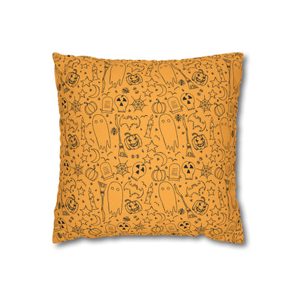 Sketchy Halloween, Orange - Halloween Pillow Cover