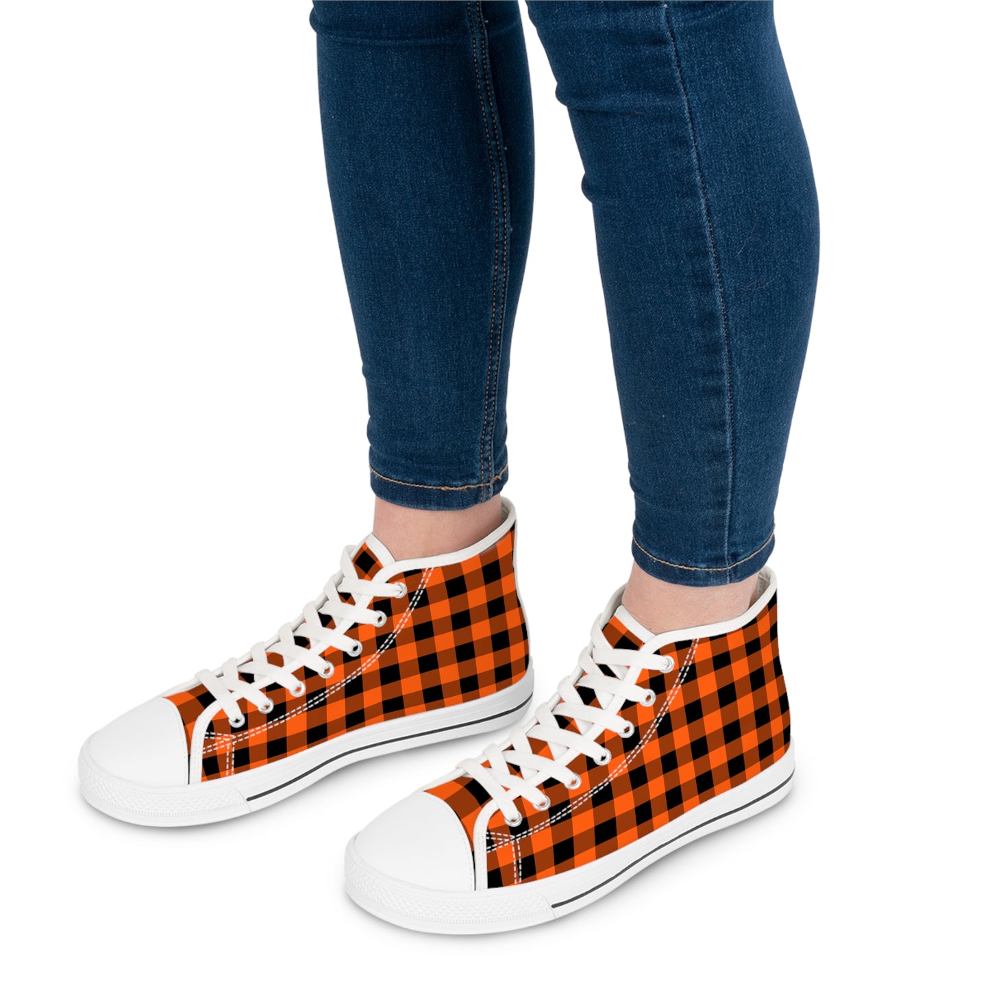 Orange & Black Gingham - Women's High Top Halloween Sneakers