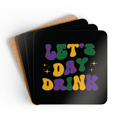 "Let's Day Drink" Mardi Gras Corkwood Coaster Set