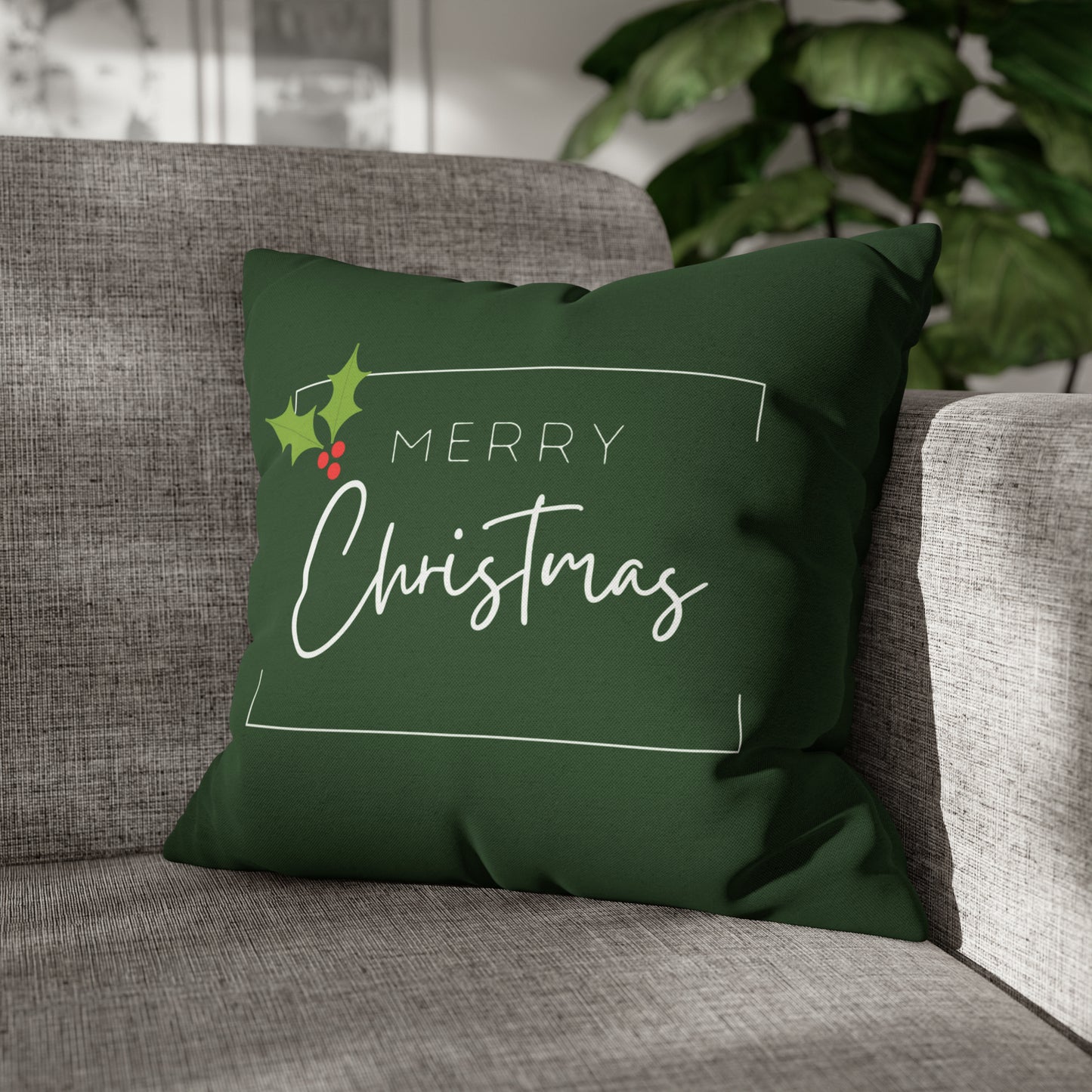 "Merry Christmas" Minimalist Christmas Pillow Cover, Green