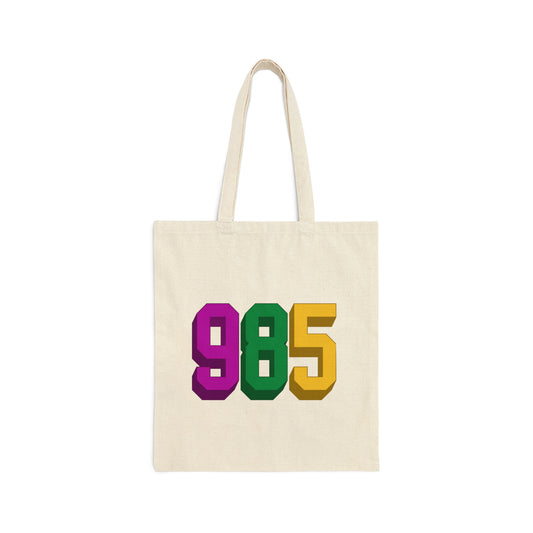 "985" Mardi Gras Cotton Canvas Tote Bag