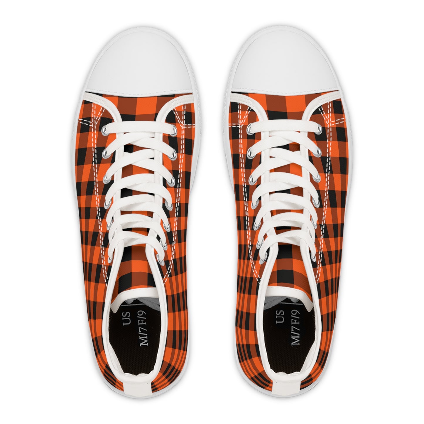 Orange & Black Gingham - Women's High Top Halloween Sneakers