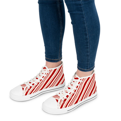 Candy Cane Stripe - Women's High Top Christmas Sneakers