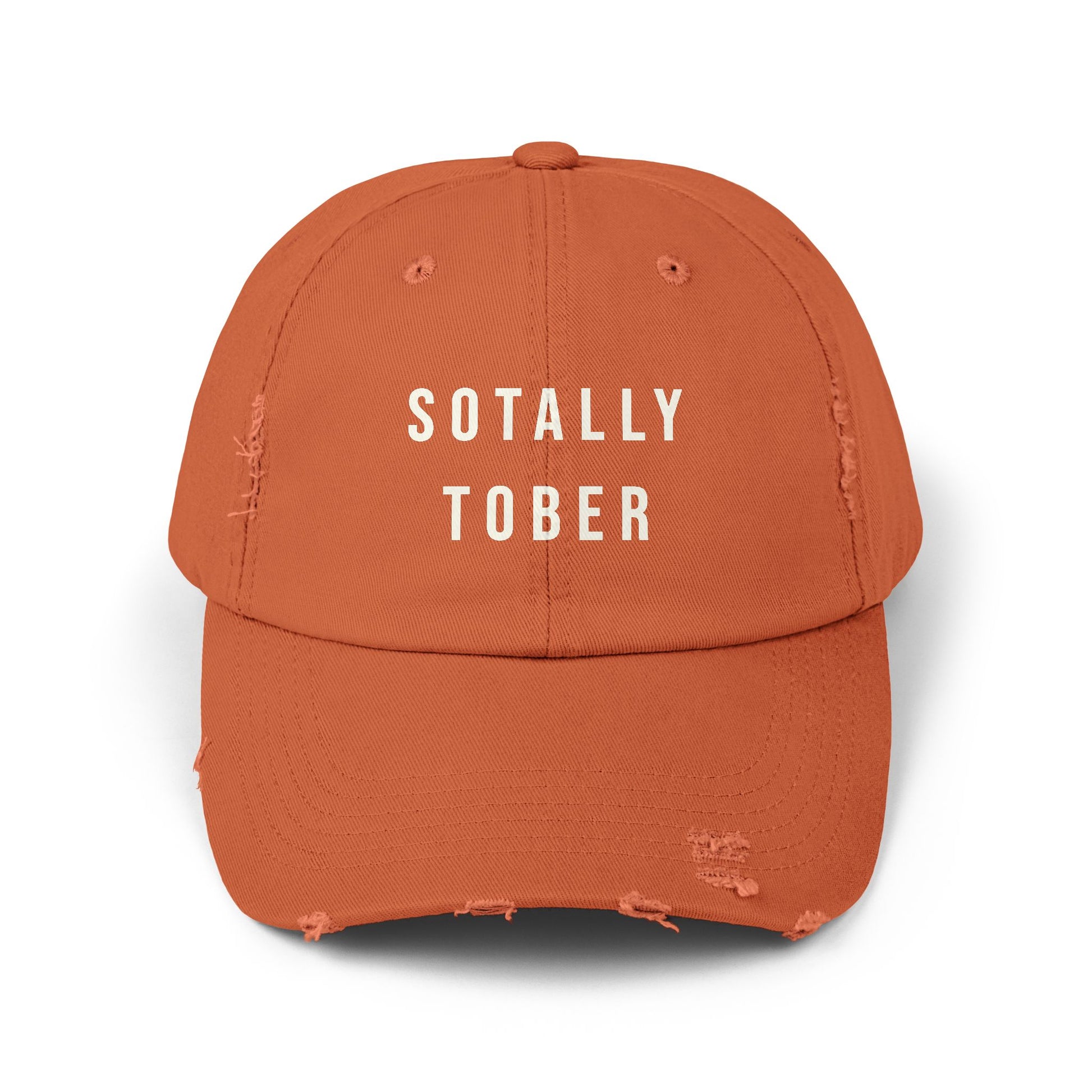 Orange baseball cap that says SOTALLY TOBER in bold letters on the front.