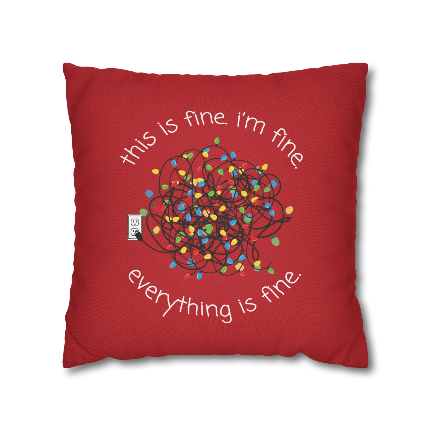 "Everything is Fine" Christmas Pillow Cover, Red