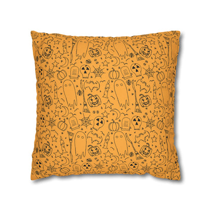 Sketchy Halloween, Orange - Halloween Pillow Cover