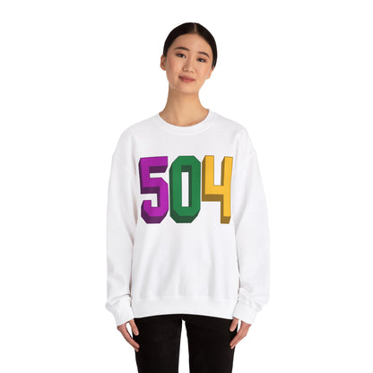 "504" NOLA Area Code Mardi Gras Crewneck Sweatshirt