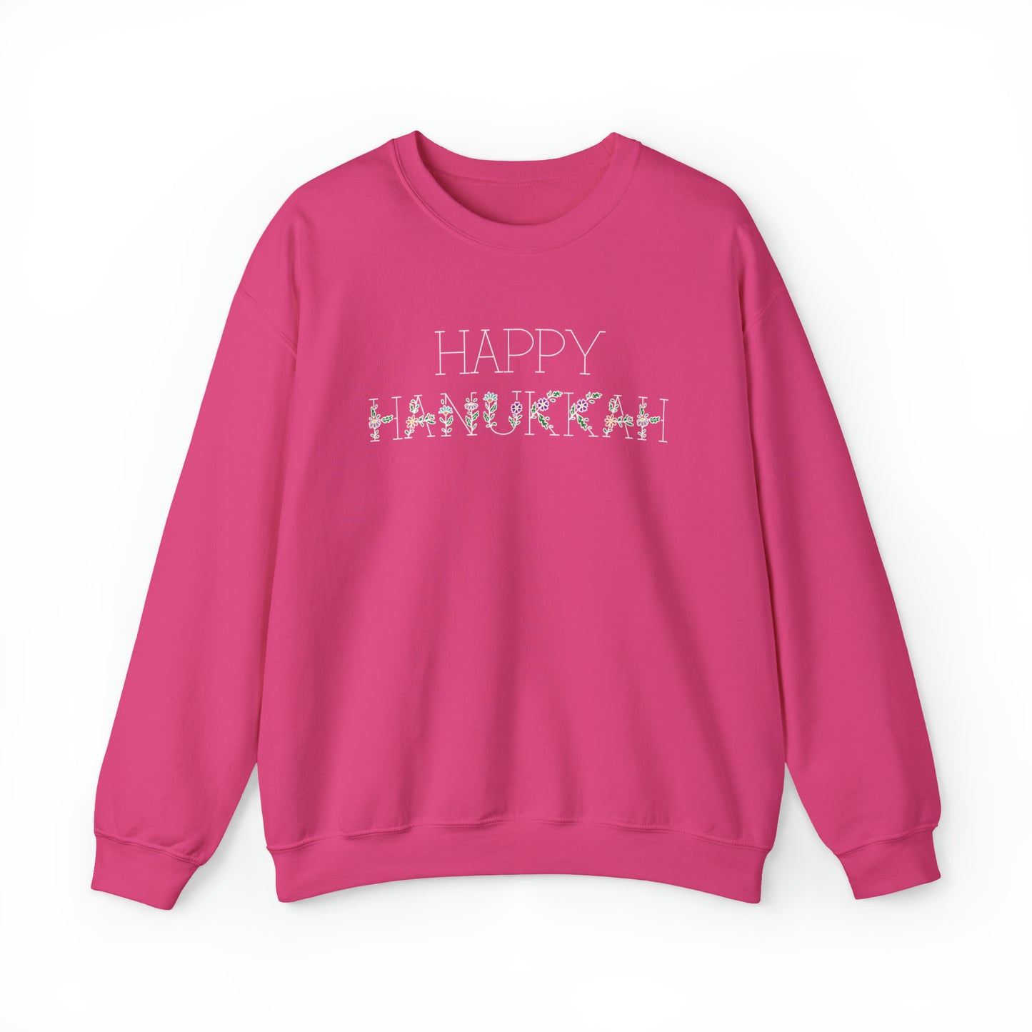 Flowery "Happy Hanukkah" Crewneck Sweatshirt