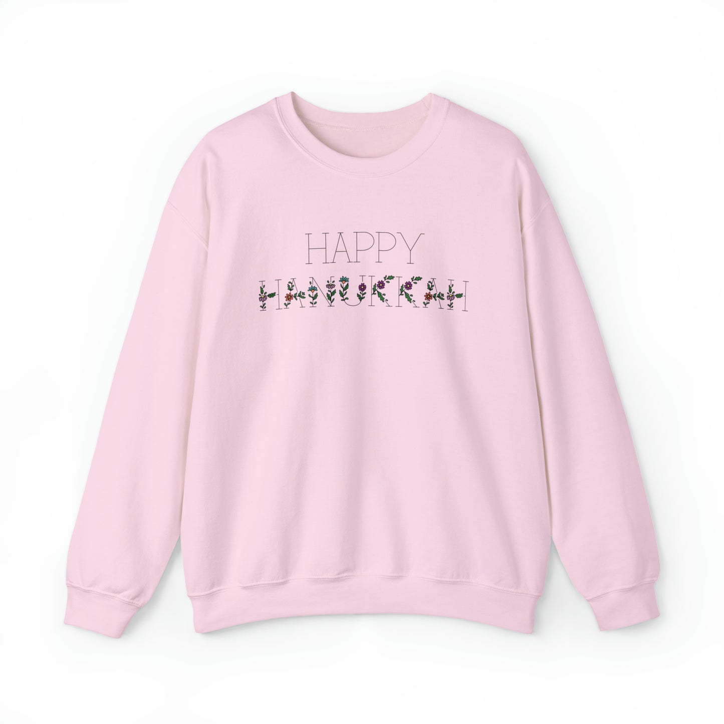 Flowery "Happy Hanukkah" Crewneck Sweatshirt