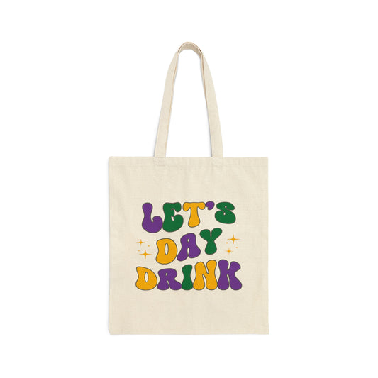 "Let's Day Drink" Retro Mardi Gras Cotton Canvas Tote Bag