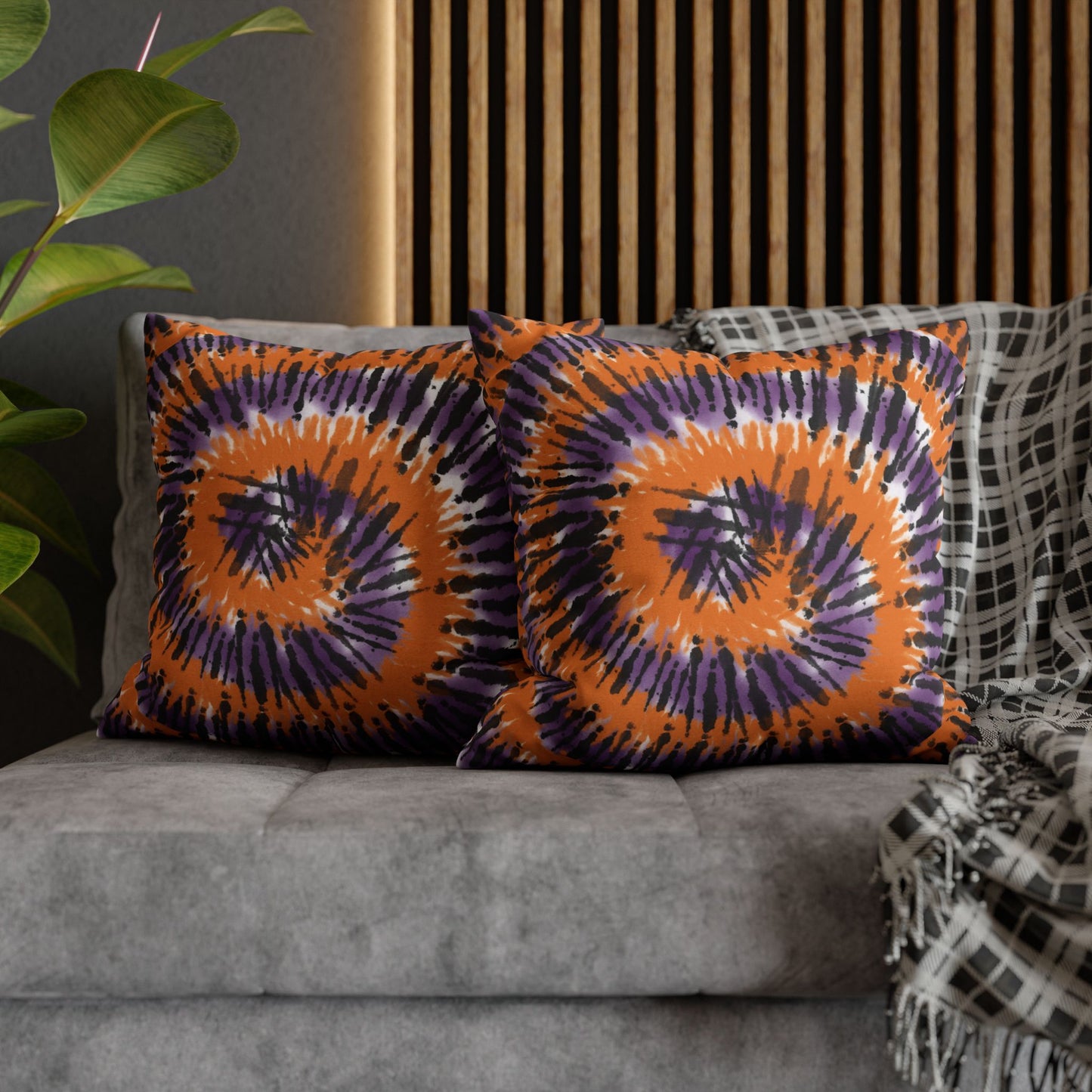 Orange, Black, & Purple Tie Dye - Halloween Pillow Cover